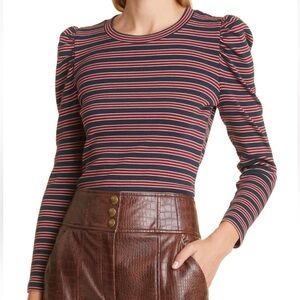 Veronica Beard Maroon and Blue Striped Top size small EUC